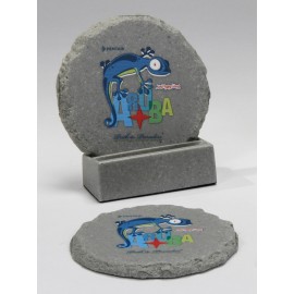 Customized 2-Pc Round Chiseled Edge Coaster Set w/Base