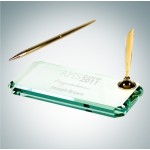 Custom Etched Jade Glass Beveled Edge Pen Set (Small)