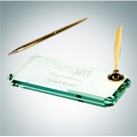 Jade Glass Beveled Edge Pen Set (Small) with Logo