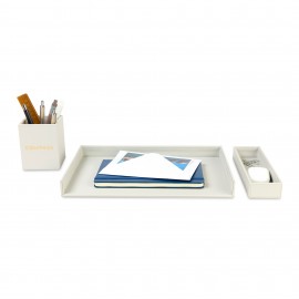 Personalized Easton 3 Piece Desktop Organizer Set - Light Grey