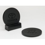 Custom 2-Pc Round Carbon Fiber-Textured Coaster Set w/Base