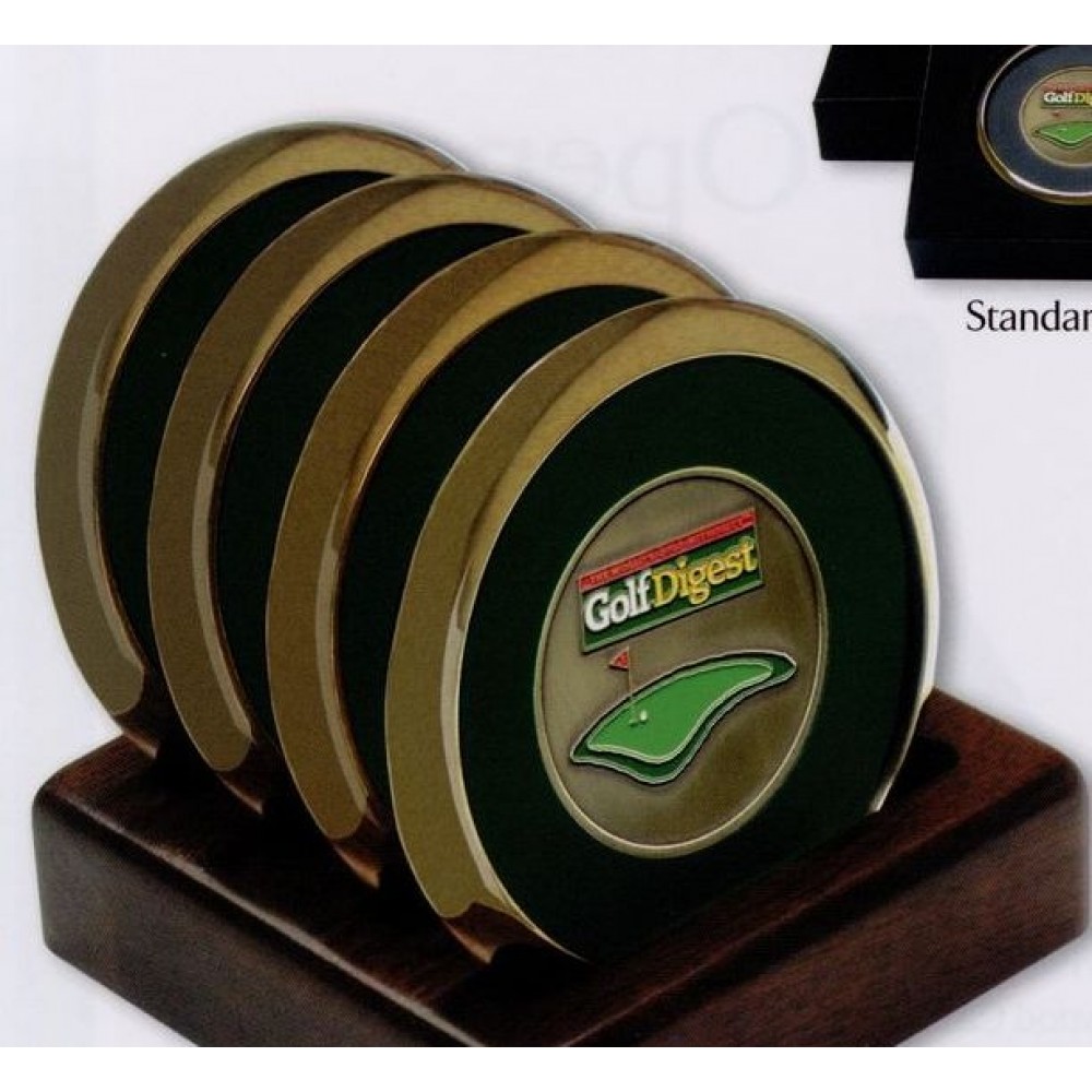 Logo Branded Solid Walnut Tray w/ 4 Coasters & Gift Box