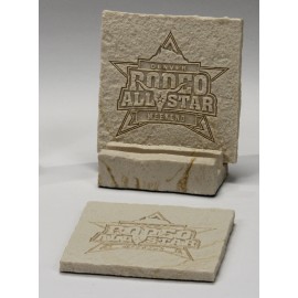 2-Pc Square Limestone-Texture Coaster Set w/Base with Logo