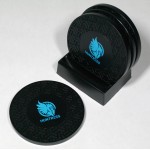Logo Branded 4-Pc Round Triad Pattern Coaster Set w/Base