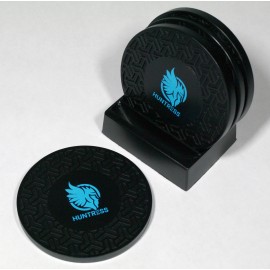 Logo Branded 4-Pc Round Triad Pattern Coaster Set w/Base  Logo Branded 4-Pc Round Triad Pattern Coaster Set w/Base