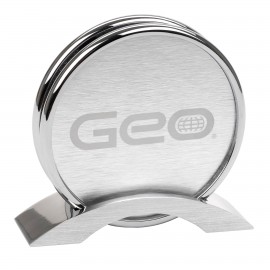 Logo Branded 2-Piece Metal Coaster Set on Metal Base