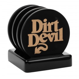 Personalized 4 Piece Black Marble Coaster Set with Black Piano Wood Finish Wooden Holder  Personalized 4 Piece Black Marble Coaster Set with Black Piano Wood Finish Wooden Holder