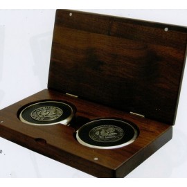 Solid Walnut Case w/ 4 Coasters & Gift Box with Logo  Solid Walnut Case w/ 4 Coasters & Gift Box with Logo