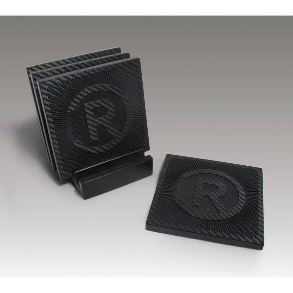 4-Pc Square Carbon Fiber-Textured Coaster Set w/Baase with Logo