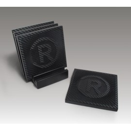 4-Pc Square Carbon Fiber-Textured Coaster Set w/Baase with Logo  4-Pc Square Carbon Fiber-Textured Coaster Set w/Baase with Logo