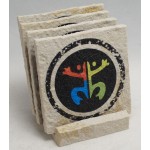4-Pc Square Limestone-Texture Coaster Set w/Base (UV Print) with Logo