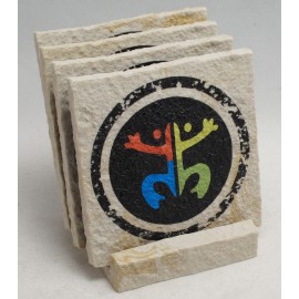 Personalized 4-Pc Square Limestone-Texture Coaster Set w/Base (UV Print)  Personalized 4-Pc Square Limestone-Texture Coaster Set w/Base (UV Print)