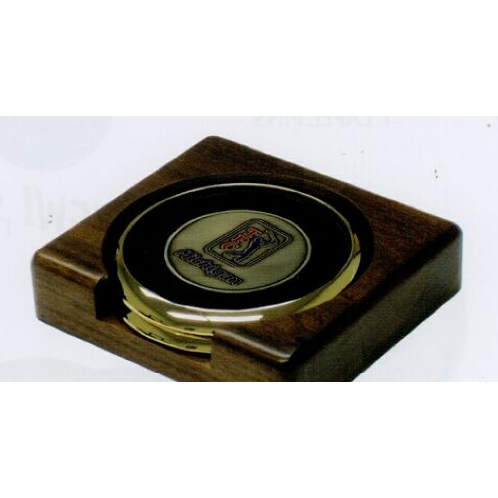 Solid Walnut Holder w/ 2 Coasters & Gift Box with Logo