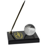Custom Etched 2" Optical Crystal Globe on Marble Base with Pen