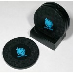 4-Pc Round Swirl Pattern Coaster Set w/Base with Logo