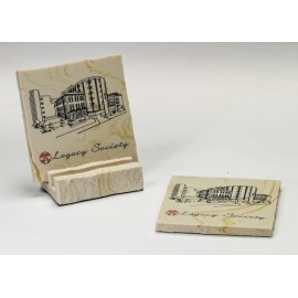 2-Pc Square Limestone Edge Coaster Set w/Base with Logo  2-Pc Square Limestone Edge Coaster Set w/Base with Logo