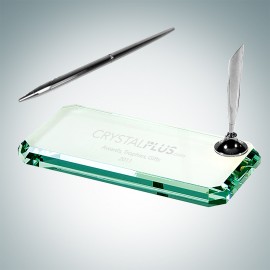 Beveled Glass Silver Pen Set (Small) with Logo