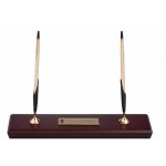 Walnut & 10KT Double Desk Set Logo Imprinted