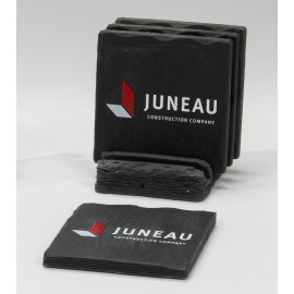 4-Pc Square Shale-Texture Coaster Set w/Base (UV Print) with Logo  4-Pc Square Shale-Texture Coaster Set w/Base (UV Print) with Logo