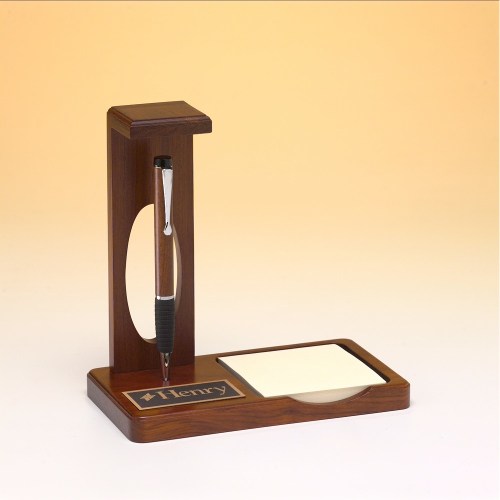 Customized Teakwood Finish Floating Pen Desk Set w/ Memo Pad Customized Teakwood Finish Floating Pen Desk Set w/ Memo Pad