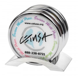 Customized 4-Piece Full Color Metal Coaster Set on Metal Base