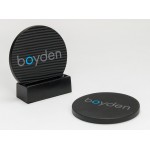 Custom 2-Pc Round Carbon Fiber-Texture Coaster Set w/Base (UV Print)