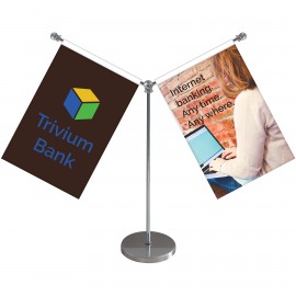 Personalized 11" Metal Flagpole with Two Single Reverse Flags  Personalized 11" Metal Flagpole with Two Single Reverse Flags
