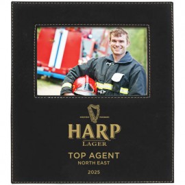 Leatherette Frame Holds 4 x 6, Black/Gold with Logo  Leatherette Frame Holds 4 x 6, Black/Gold with Logo