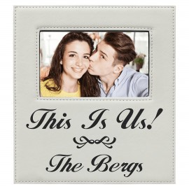 Personalized White Leatherette Photo Frame w/4.25" x 7.9" Eng Area