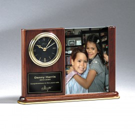 Walnut Piano Photo Holder and Clock with Logo