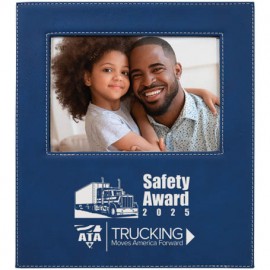 Leatherette Frame Holds 5 x 7, Blue/Silver with Logo