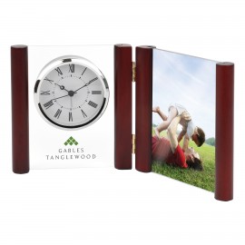 Clock - Silver Glass Desk Alarm Book Clock Photo Frame (Imprinted) with Logo