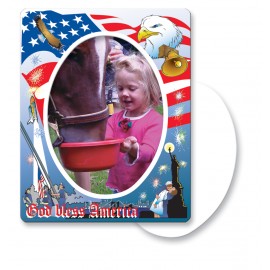 Custom 30 Mil Oval Center Patriotic Picture Frame Magnet - Full Color