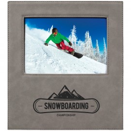 Custom Gray Leatherette Photo Frame w/4.25" x 8.9" Eng Area