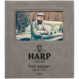 Leatherette Frame Holds 4 x 6, Gray with Logo  Leatherette Frame Holds 4 x 6, Gray with Logo