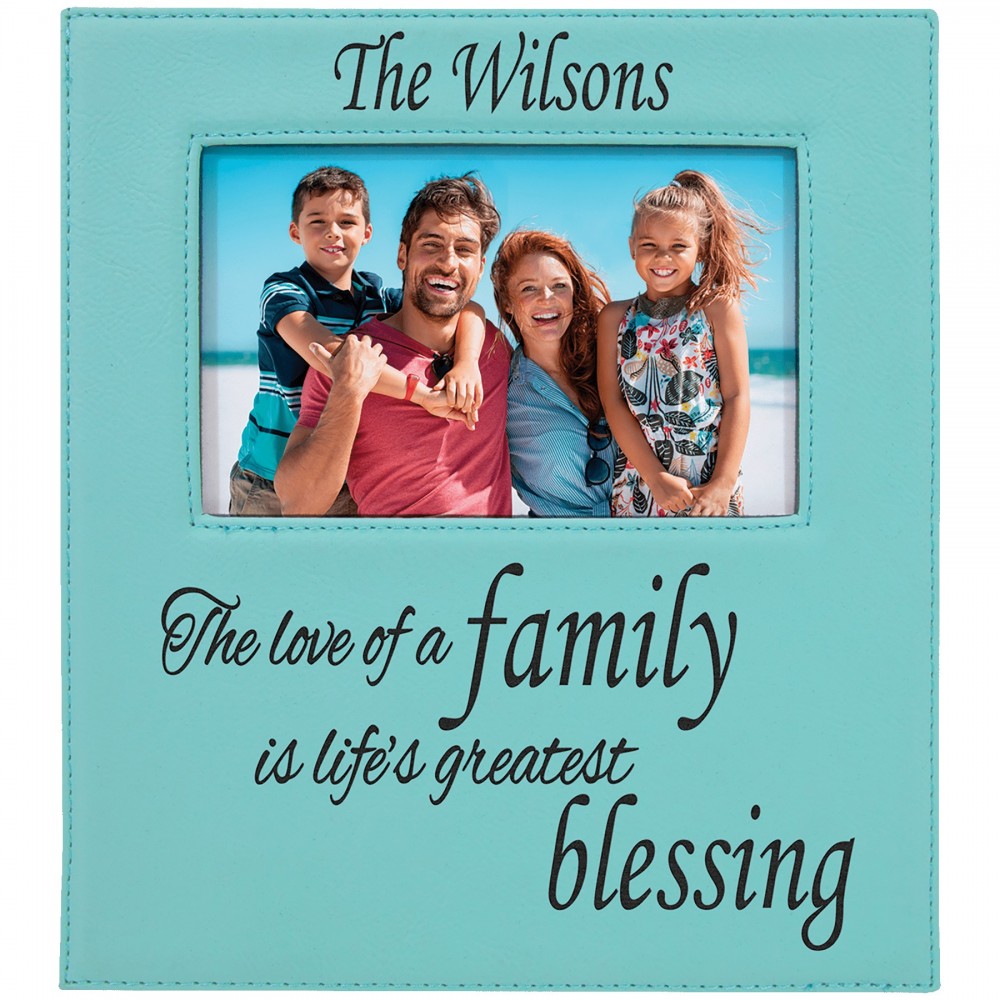 Custom Teal Leatherette Photo Frame w/4.25" x 7.9" Eng Area Custom Teal Leatherette Photo Frame w/4.25" x 7.9" Eng Area