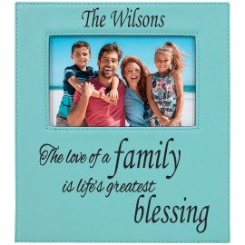 Custom Teal Leatherette Photo Frame w/4.25" x 7.9" Eng Area  Custom Teal Leatherette Photo Frame w/4.25" x 7.9" Eng Area