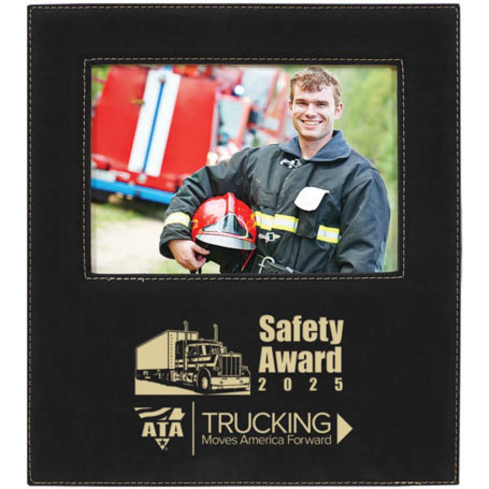 Leatherette Frame Holds 5 x 7, Black/Gold with Logo Leatherette Frame Holds 5 x 7, Black/Gold with Logo