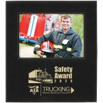 Leatherette Frame Holds 5 x 7, Black/Gold with Logo