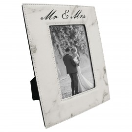 Promotional 4" x 6" White Marble Leatherette Photo Frame
