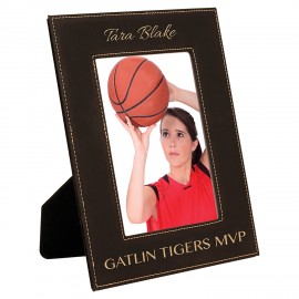 Leatherette 5 x 7 Photo Frame - Black/Silver with Logo