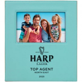 Logo Branded Leatherette Frame Holds 4 x 6, Teal