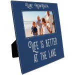 Promotional Blue/Silver Leatherette Photo Frame w/4.25" x 7.9" Eng Area