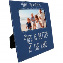 Promotional Blue/Silver Leatherette Photo Frame w/4.25" x 7.9" Eng Area  Promotional Blue/Silver Leatherette Photo Frame w/4.25" x 7.9" Eng Area