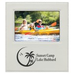 Personalized White Leatherette Photo Frame w/4.25" x 8.9" Eng Area