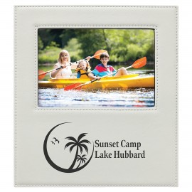 Personalized White Leatherette Photo Frame w/4.25" x 8.9" Eng Area