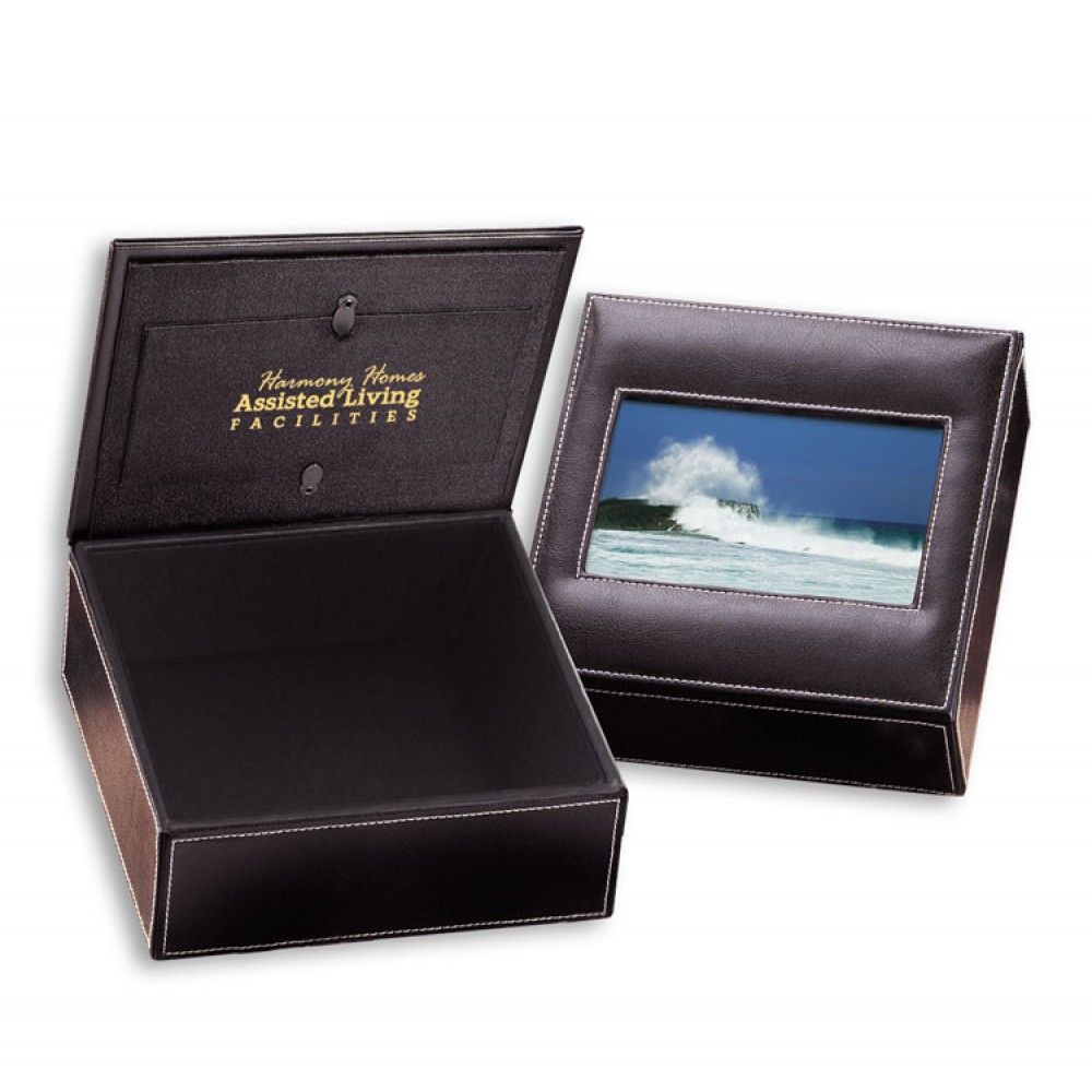 Faux Leather Photo Frame Keepsake Box Logo Printed Faux Leather Photo Frame Keepsake Box Logo Printed