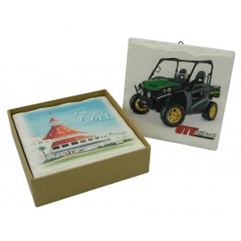 Promotional 2 Custom Square Layered Edge Stone Coasters with Easel Backing-Basic Print