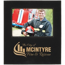 Black/Gold Leatherette Photo Frame w/4.25" x 8.9" Eng Area with Logo