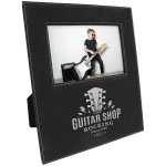Personalized Black/Silver Leatherette Pic Frame w/4.25" x 7.9" Eng Area
